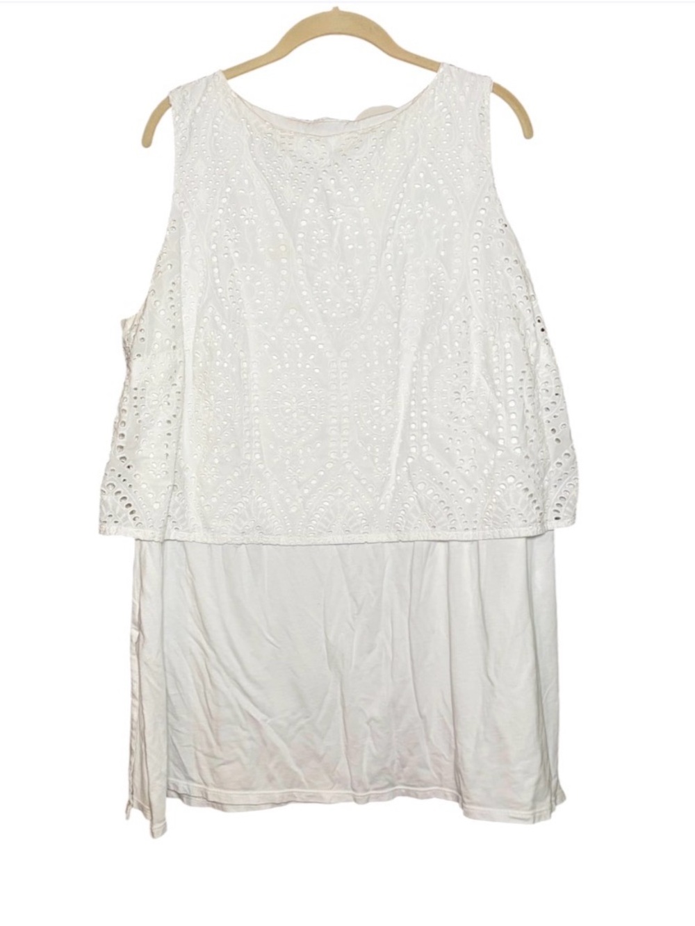 J Jill Layered Eyelet Sleeveless Tank Top White Womens 2X Cotton